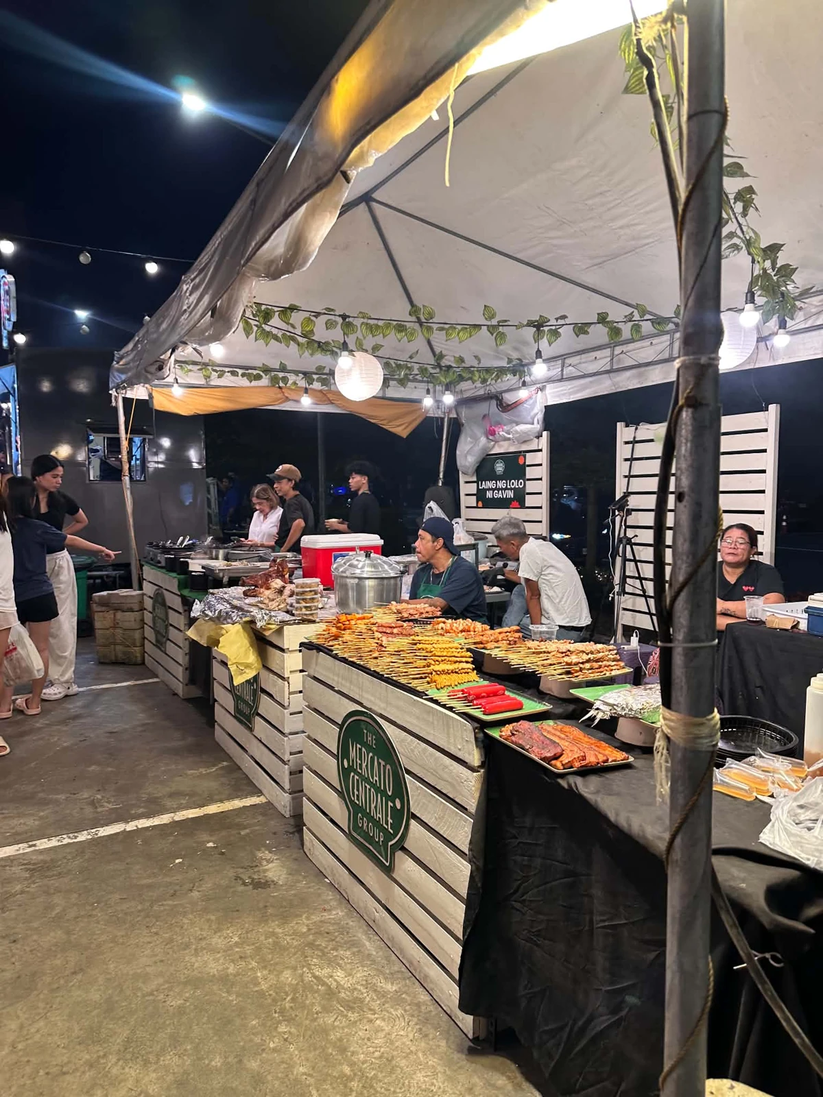 Food on display at the night bazaar outside Shore 3