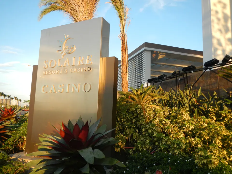 Solaire Resort and Casino sign and buildings in Entertainment City